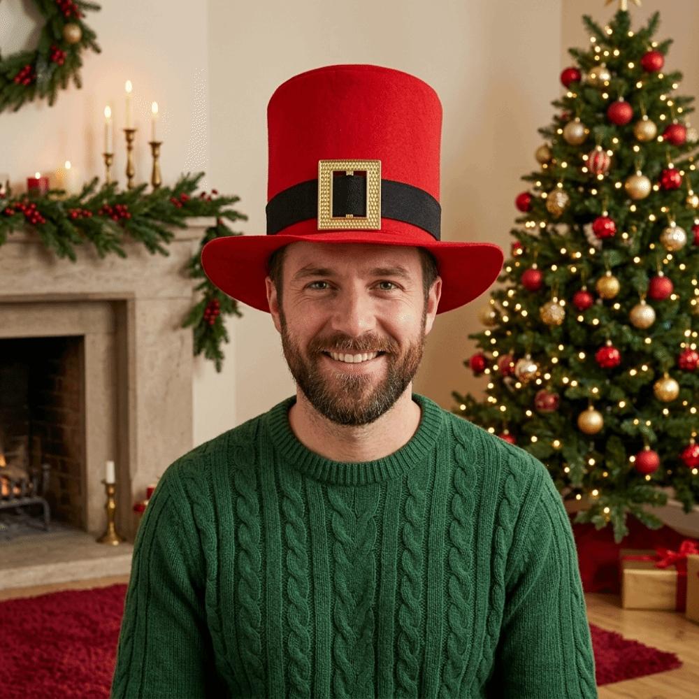 Black Belt Christmas Top Hat Red Cowboy Hat Simple Santa Claus Hat  Party
