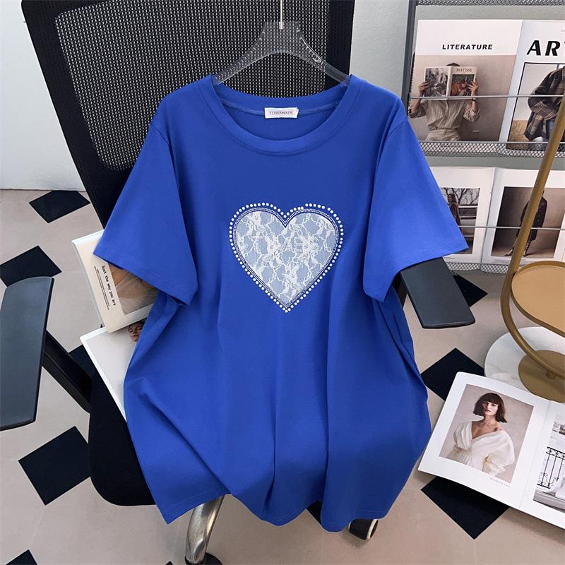 Plus Size Mid-Length Loose Short-Sleeve Round Neck T-Shirt for Women (200/300/350 Jin)