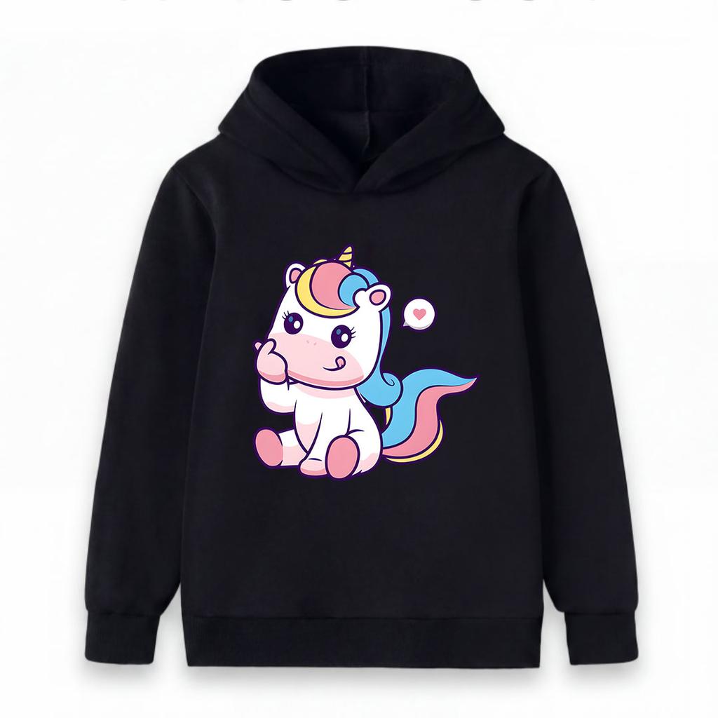Cute Cartoon Unicorn Print Kids Hoodies, Boys Girls Casual Long Sleeve Pullover Sweatshirt, Soft Cozy Lightweight Top for Daily Wear and Birthday Gift