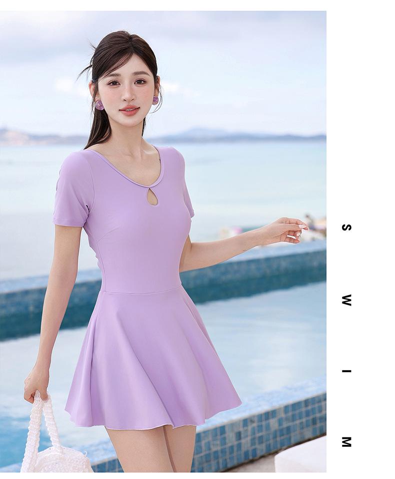 Women's 2026 New Style One-Piece Swimsuit: Elegant, Conservative, Tummy-Covering, Slimming, Pure Color, Sexy Swimwear for Hot Springs