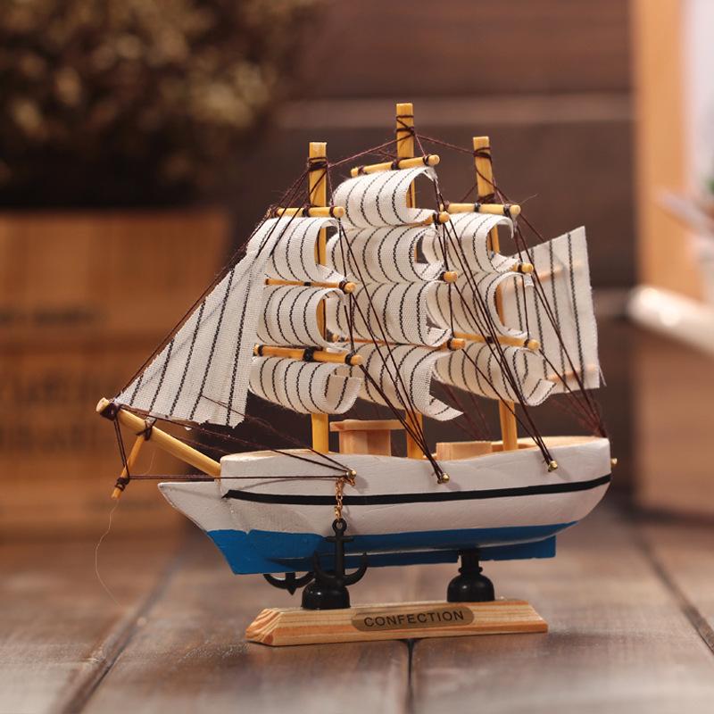 Handcrafted Wooden Sailboat Model: Mediterranean Decor & Birthday Gift