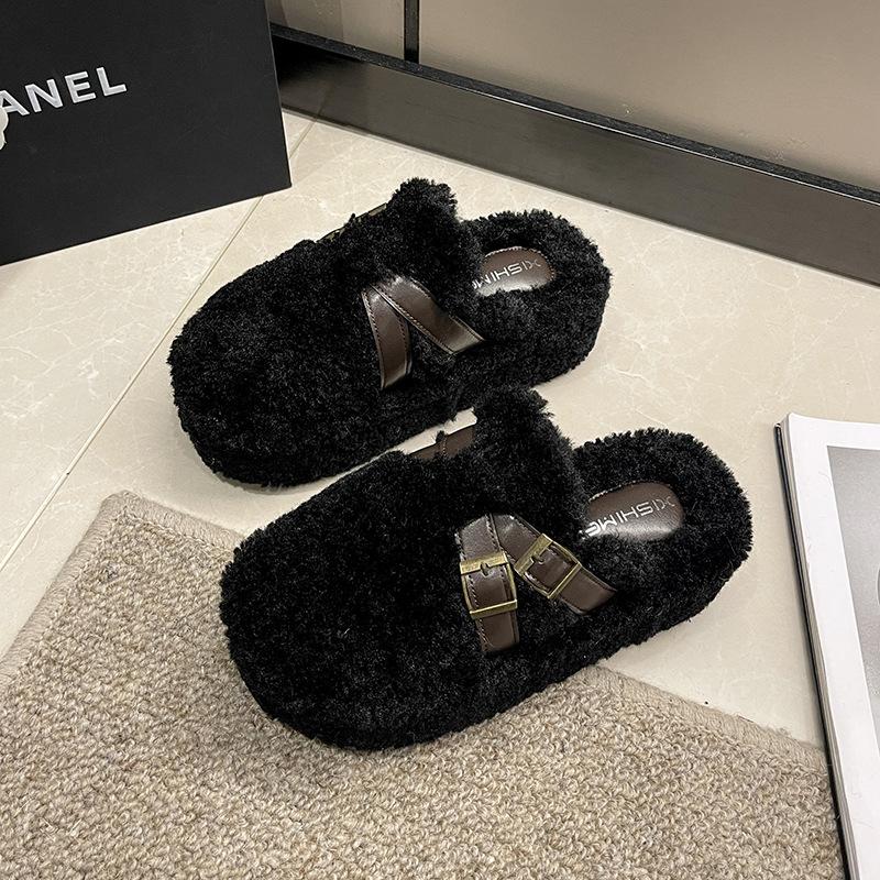 

Женские холодные осенне-зимние новые туфли на толстой подошве, с высокой платформой, на бархатной подкладке, теплые, нескользящие, с ремешками, удобные плюшевые одинарные туфли, тапочки 40 чёрный