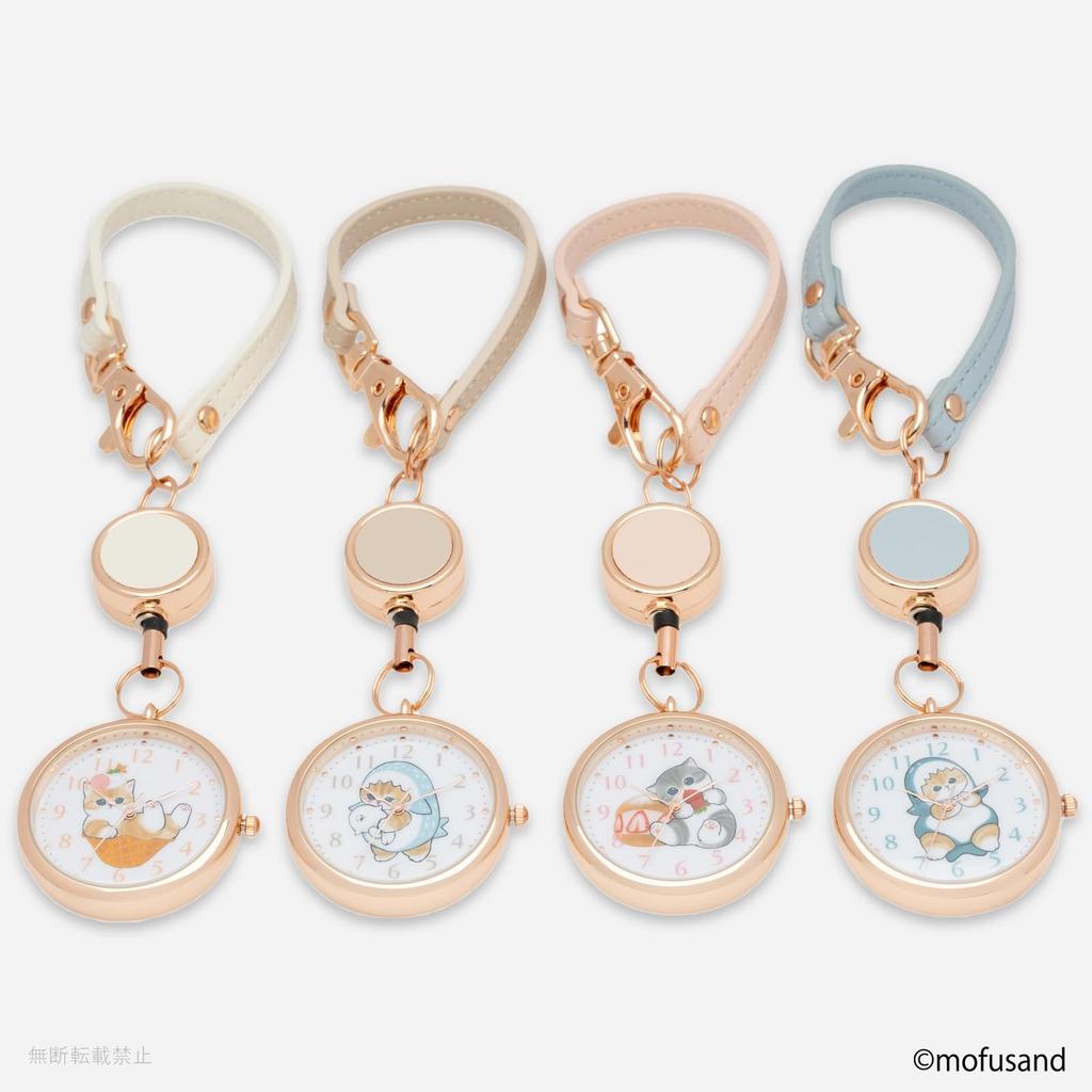 Fieldwork Women's Analog Pocket Watch Keychain Watch by Mofusand with Reel, Reel KC Watch J Shark Nyan 2 Design, Blue, MSD007-4