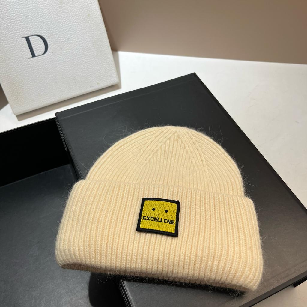 Square Expression Rabbit Fur Knitted Hat Fashionable Winter Warm Hat Couple's Ear Protection Woolen Hat