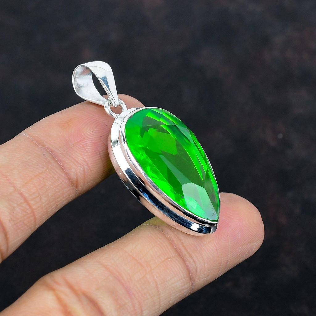 Faceted Green Amethyst Pendant 925 Sterling Silver Pendant Handmade Statement Pendant Gemstone Pendant Latest Design Jewelry Gifts for Women