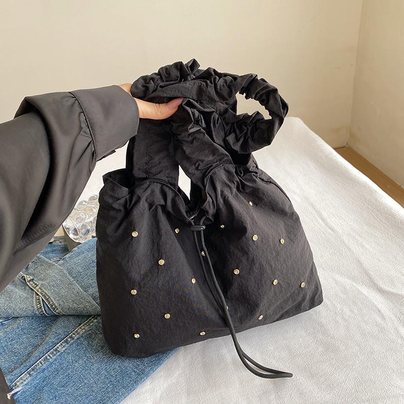 

Stylish Summer Canvas Tote Bag For Women With Ruched Design And Large Capacity чорний