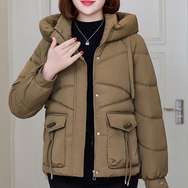 

Жіночі короткі парки Зимовий верхній одяг Елегантна жіноча куртка з капюшоном Повсякденна вільна товста тепла Нове пальто 3XL коричневий