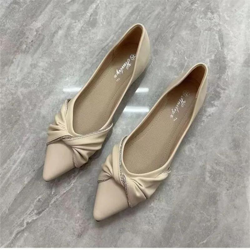 Fashion Women's Flat Shoes Evening Slip-on with Bow Pointed Toe Shoe Elegant Dress Promotion Casual Fashionable Spring Ladies Footwear