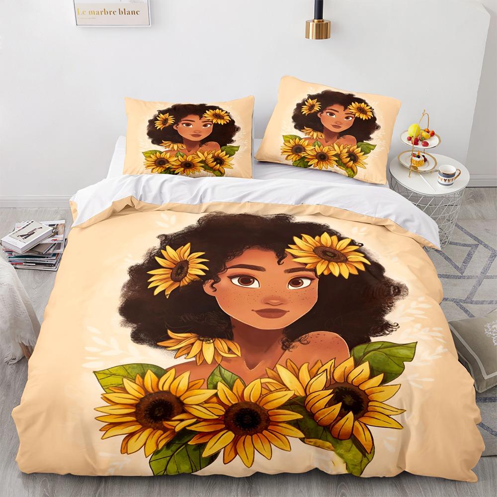 African Girls Bedding Sets Quilt Bed Cover Comforter Duvet Cover Pillow Case 2-3 Pieces Sets Kids Adult Bedroom Decoration