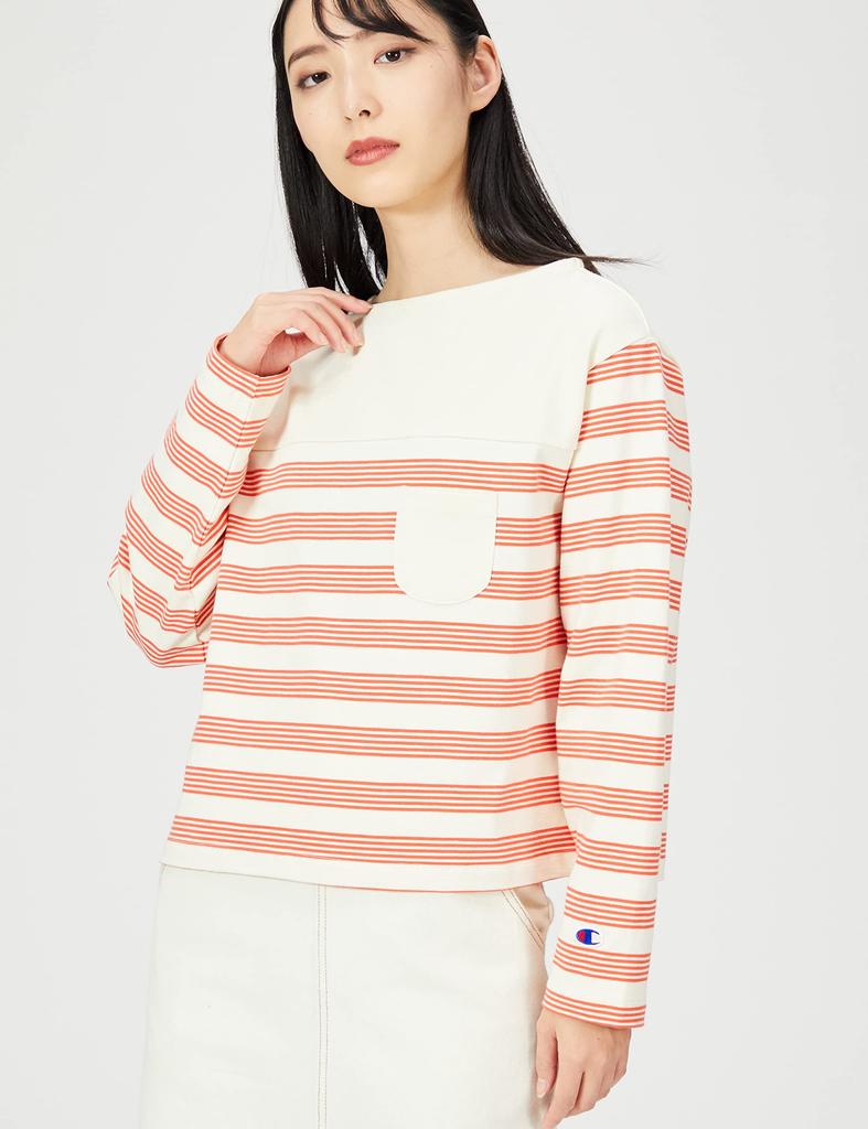 Long Sleeve Pocket Cotton USA One Point Logo X Orange L [Champion] T-shirt Women's CW-U409 Women's Off-White