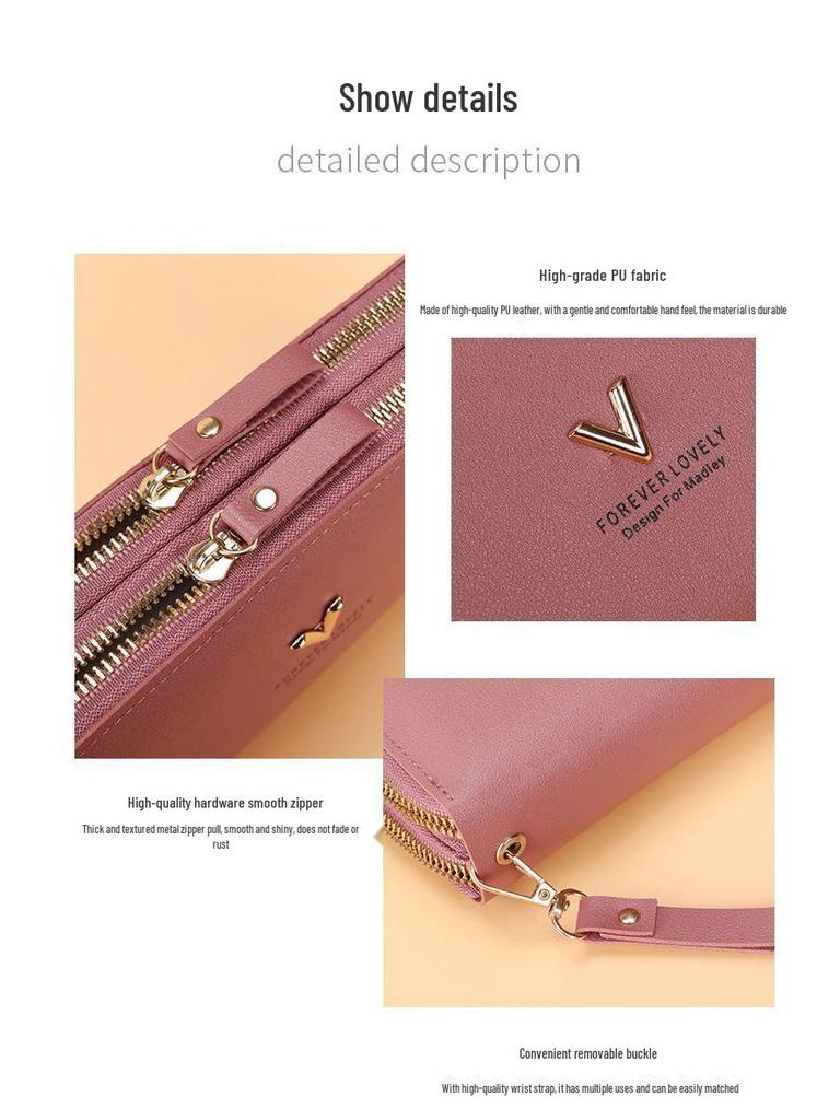 Women's Double Zipper Long Wallet & Clutch – Large Capacity Coin Purse, Multi-Purpose Phone Bag, & Card Holder