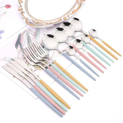 Jankng Set di Stoviglie Colorate 16 Pezzi Set di Posate in Acciaio Inossidabile Cucchiai Coltello Forchetta Utensili da Cucina Posate Casa Carino Set di Posate