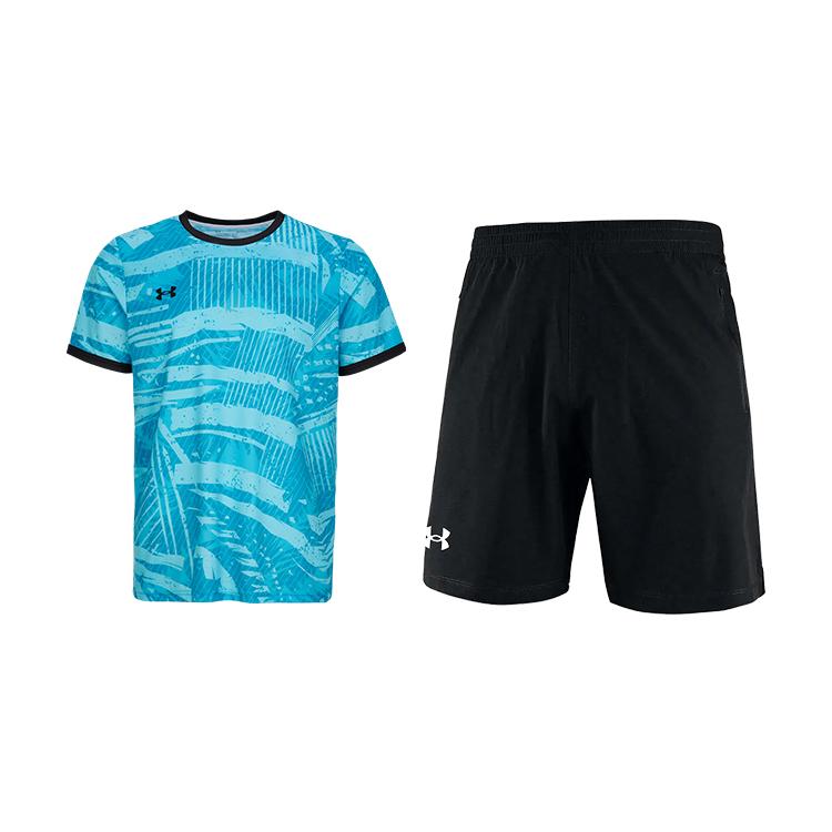 

Under Armour Training Running Sweat-Wicking Crew Neck Short Sleeve T-Shirt Loose Fit Shorts 2-Piece Fitness Set Unisex sets 25500516-438+22500214-001 M