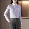 Teluoman Women's Purple Striped Long Sleeve Professional Shirt