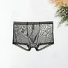Men Boxers Breathable Elastic Mesh Low Waist Ice Silk Cooling Anti-septic See-through Men