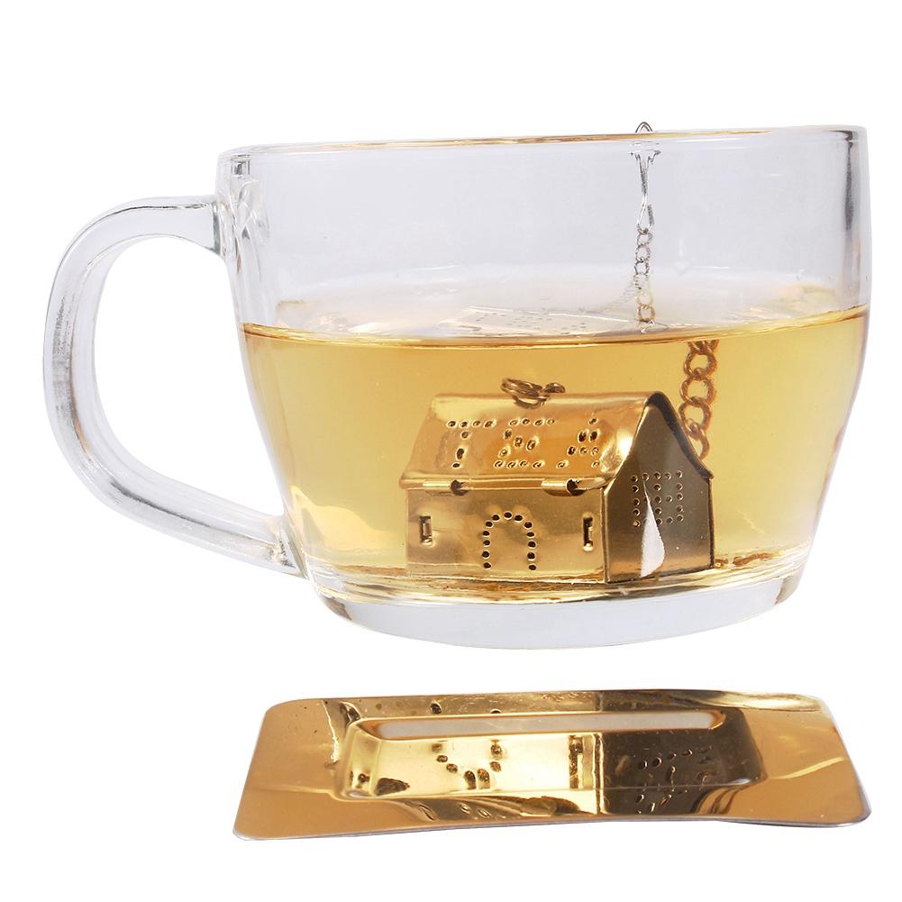T Infuser, Stainless Steel House Shape T Strainer Filter Diffuser for Loose Lf T, Coffee Bns, Soup Ssoning with Drip Tray