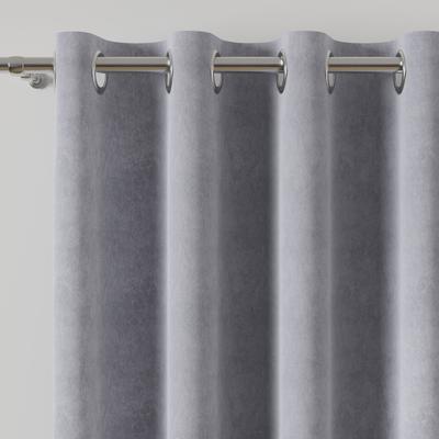 Milas Ready-Made Curtain with Eyelets Velvet Pastel Grey Plain 140X260 Cm