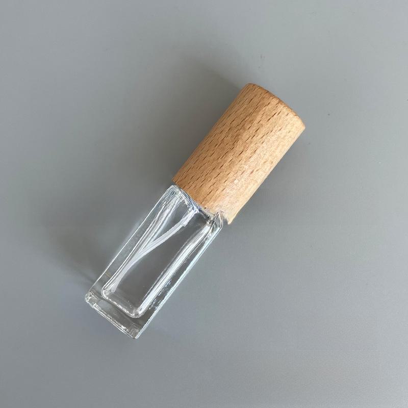 Sticlă portabilă de parfum din sticlă cu capac din lemn, opțiuni de 5 ml și 10 ml