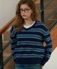 LETTER FROM MOON Brush Stripe V-Neck Knit (Navy)