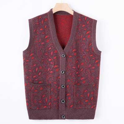 Middle-aged Elderly Knitted Sweater Vest Female Age 0 Mother Wear Autumn Sweater Vest Grandma New Warm Cardigan