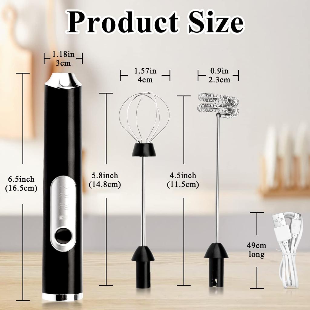 Elektrischer Doppel-Milchaufschäumer, Handmilchaufschäumer, Schwarz, USB-wiederaufladbarer Getränkemixer mit 3 einstellbaren Geschwindigkeiten, Abnehmbarer Schaumbereiter für Kaffee,