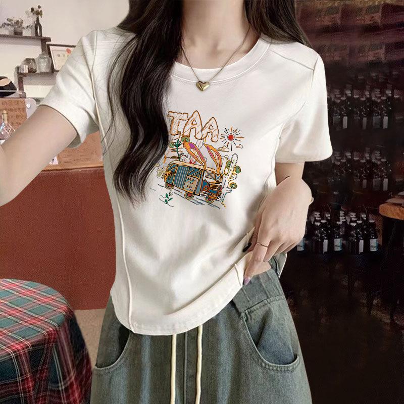 Women's Crew Neck Short Sleeve Slim Fit T-Shirt Cropped Top Solid Color Summer Casual Plus Size Tee