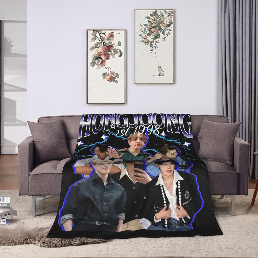 Yunho 90s Ateez Kpop Band Blankets Flannel Spring/Autumn   Multifunction Lightweight Throw Blanket for Sofa Bedroom Rug Piece
