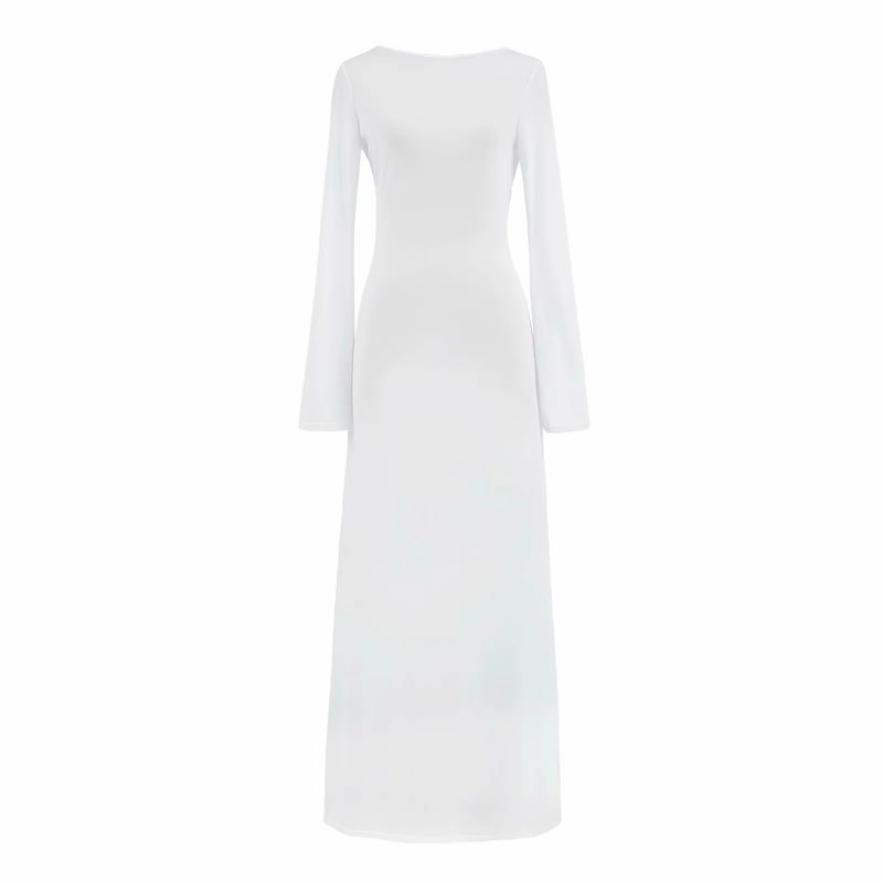 Summer New Product Women's Clothes Seaside Vacation Style Bikini Match Long Sleeves Open Back See-through Blouse Long Dress