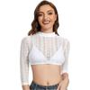 Women's Lace High Neck Crop Top Shirt Oktoberfest Style Sheer Mesh Blouse Three Quarter Sleeve Festival Shirt