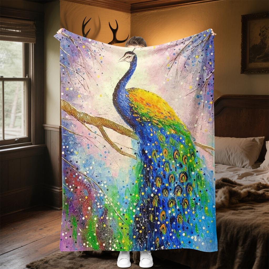 Peacock Night Sky Blanket Soft Comfortable All Seasons Suitable Sofa Office Nap Travel Festive Gift