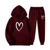 Felpa e Pantaloni da Ginnastica Autunnali Set 2 Pezzi Oversize Tinta Unita Stampa Cuore Felpe con Cappuccio+Pantaloni Jogger Fitness Set Donna Y2k Completi Pantalone