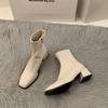 White high-heeled square head thin French small short boots women's shoes 2024 new spring and autumn single boots brown Martin boots