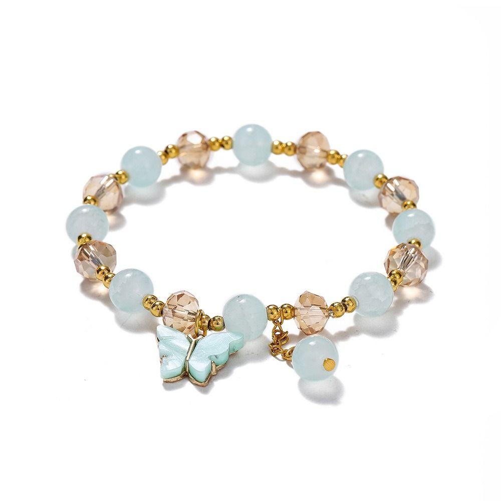 Sweet Glass Beads Bracelet With Butterfly Pendant Korean Style Bracelet Women Bangle  Female