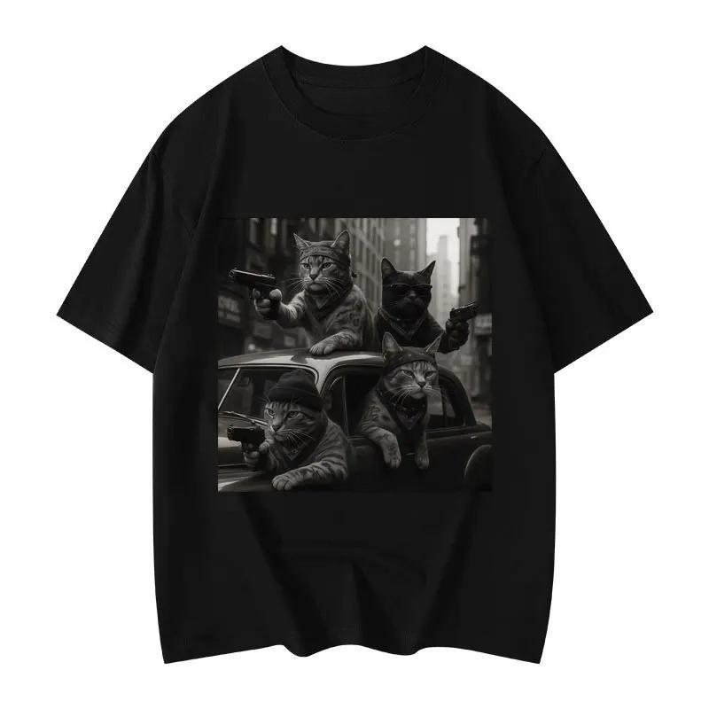 Funny Cat Gang Meme Graphic T Shirts Men's Women's Fashion Vintage Short Sleeve T-shirt High Quality Oversized T-shirts