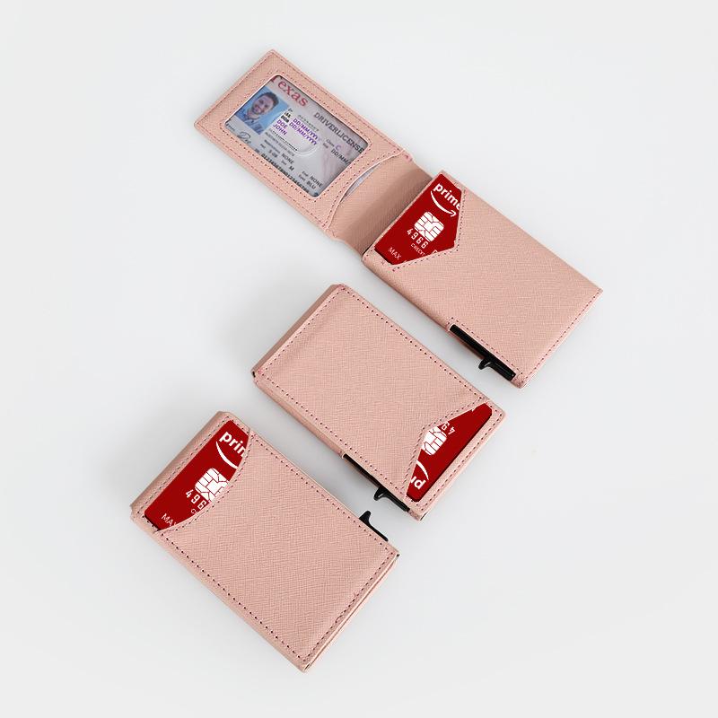 RFID Shielding Leather Wallet: Minimalist Metal Card Holder for Women