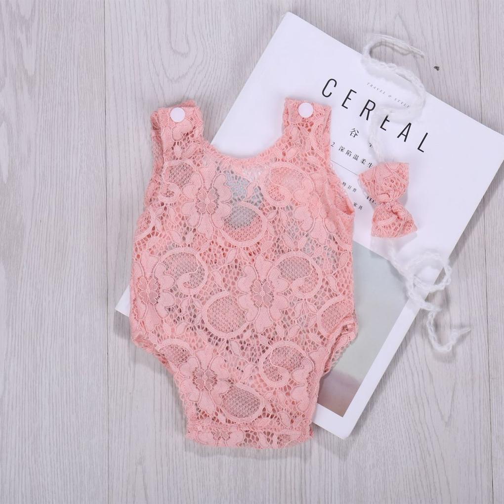Newborn Photography Props Baby Cute Lace Outfit Headband Girl Children Solid Color Photo Costume Birth Accessory