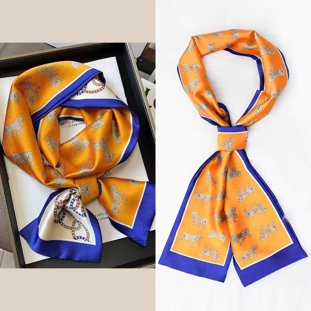 Luxury Design Silk Skinny Scarf For Women Fashion Hair Bands Neckerchief Soft Satin Lady Hands Bag Ribbon Neck Tie Scarf Female