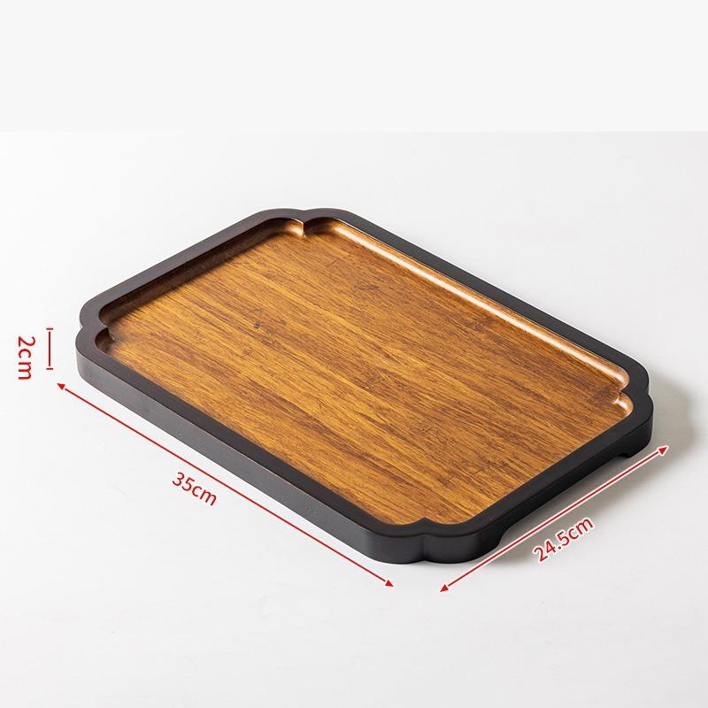 1PC Embossed Pattern Tray New Chinese Style Square Round Bamboo Tea Plate Household Desktop Decoration