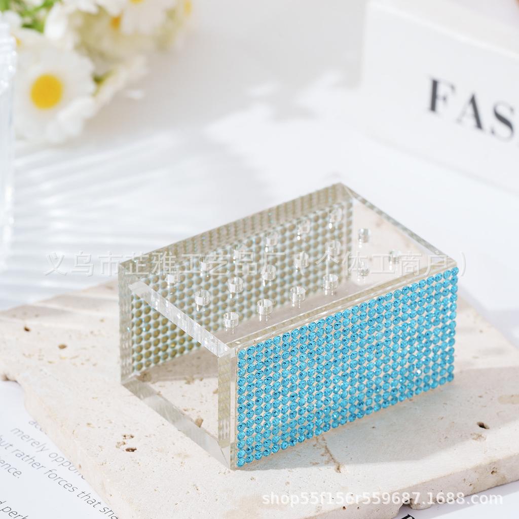 18-Hole diamond-encrusted acrylic grinding head box acrylic jewelry storage box ins simple acrylic
