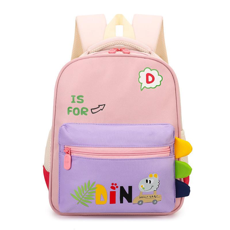 Trendy Lightweight Kindergarten Backpack With Cute Cartoon Design For Kids Unisex Nylon Pink Purple