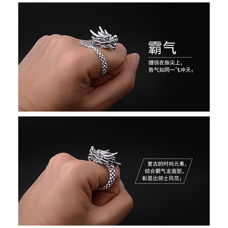 Adjustable Dragon Ring Men Women Vintage Style Plated Open Finger Zodiac Animal Geometric Design