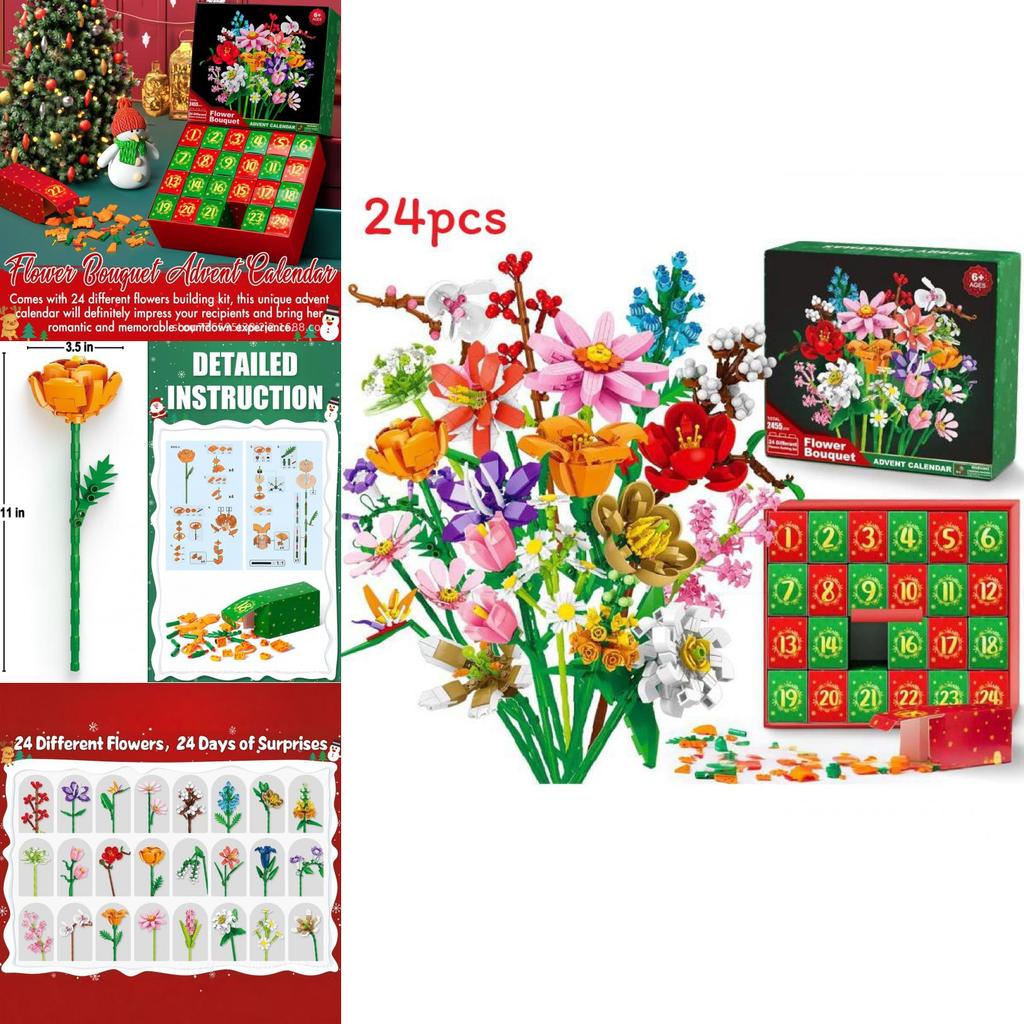 Flower Bouquet Christmas Countdown Advent Calendar Blind Box With Diy Fun For Holiday Decor