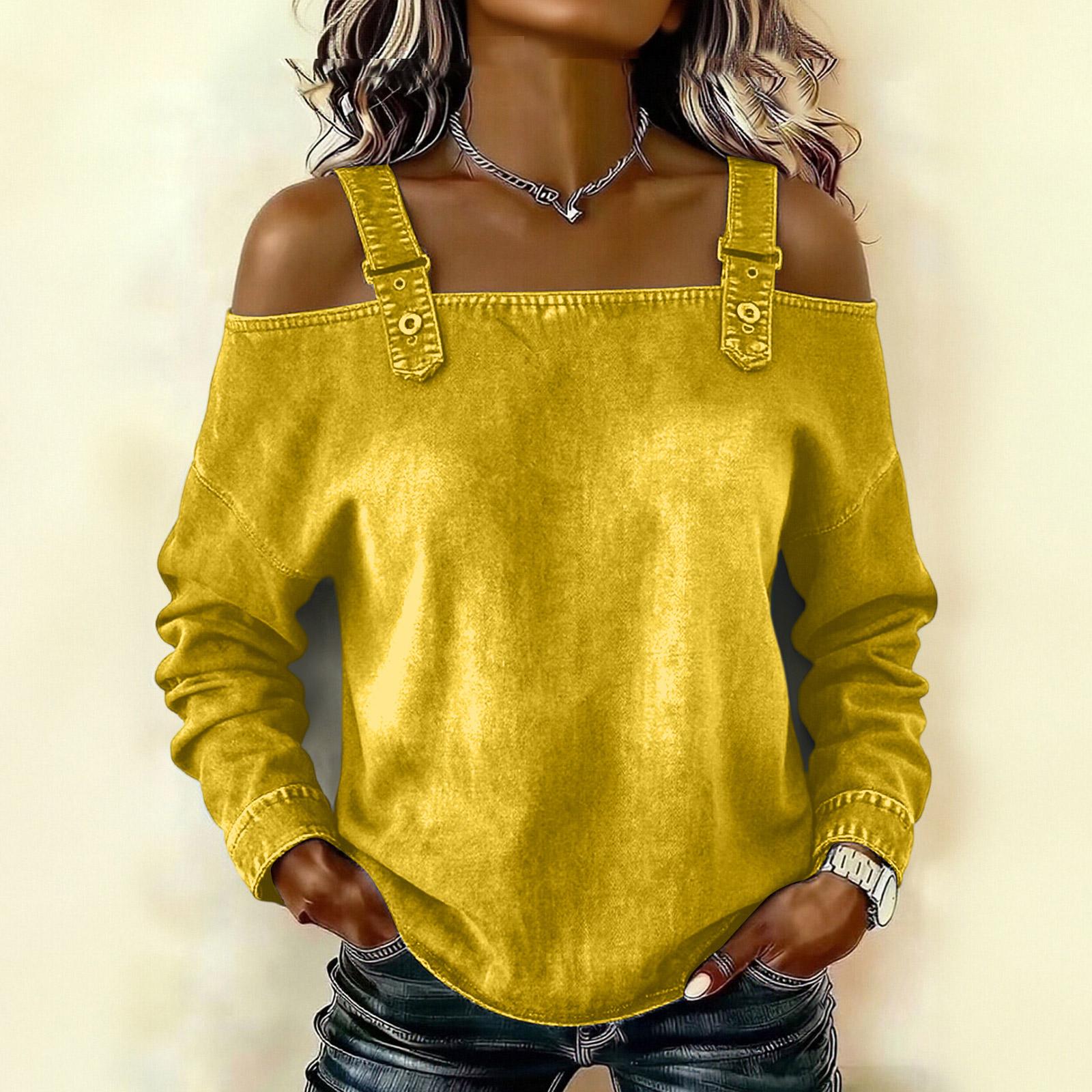 Женский элегантный и универсальный топ с открытыми плечами, длинными рукавами и бретелями. XXL жёлтый