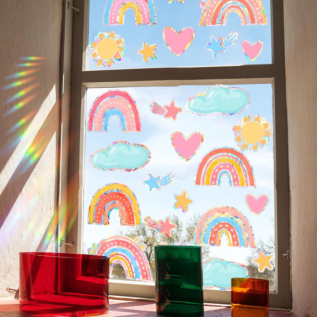 Rainbow stars clouds colorful sunlight static sticker glass window home decoration wall sticker window sticker