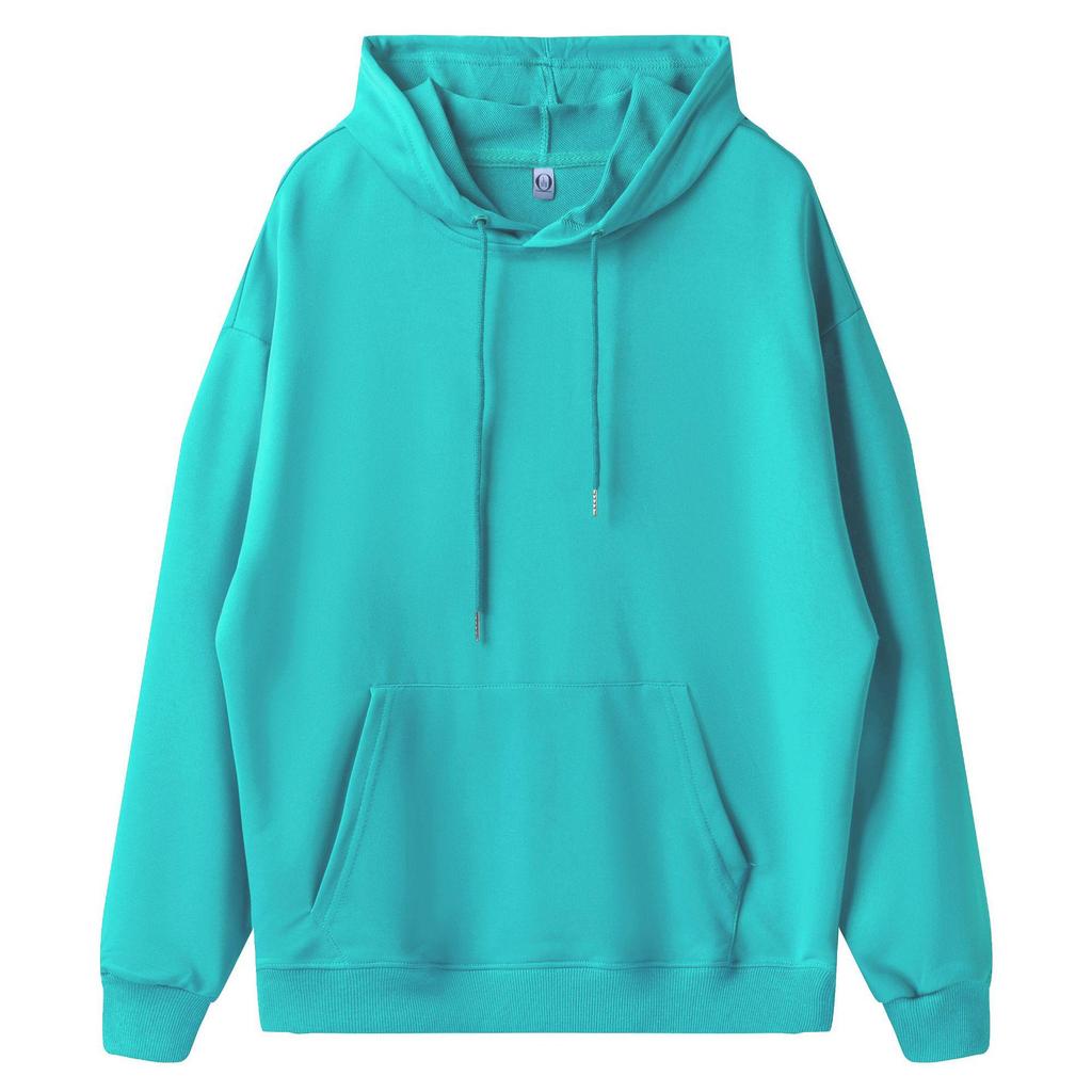 Loose Oversized Drop Shoulder Hooded Pullover Sweatshirt with Pocket - Solid Color, European Size, Customizable Design