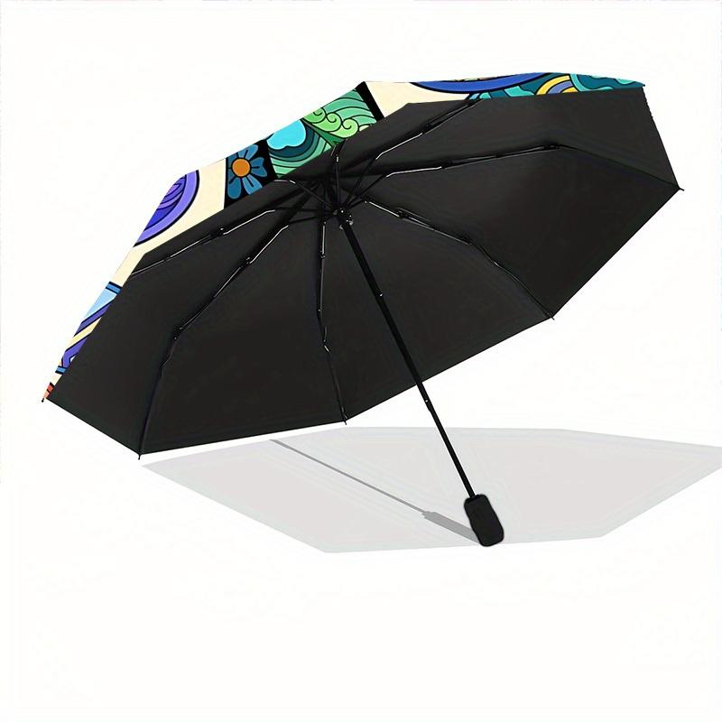 1pc Floral Mandala Folding Umbrella With Excellent UV Protection, 8 Ribs Casual Durable Lightweight Portable Travelling Umbrella For Men & W