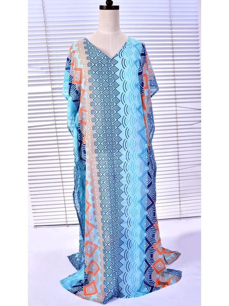 Chiffon Blau Rosa Vertikal Gestreift Langes Strandkleid Morgenmantel für Feiertage