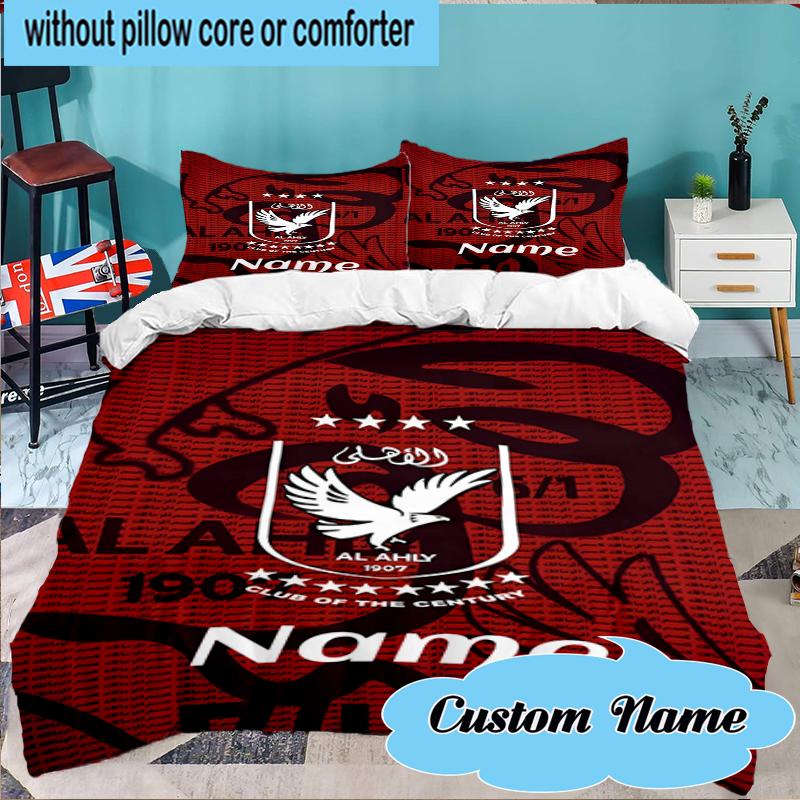 Custom Name Ahly Club Crest Bedding Set 3pcs, Bedding Set Including 1pc Duvet Cover And 2pcs Pillowcases for Bedroom, Dormitory Gift