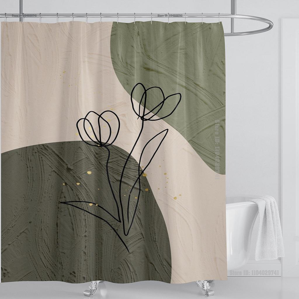 3D-Druck abstrakter Linienkunst-Stil Aquarell Duschvorhang-Set wasserdicht Polyester Badezimmervorhang Heimdekoration mit Haken