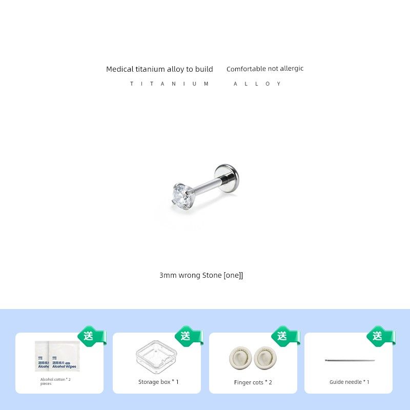 

F136 Medical Titanium Alloy Ear Studs Internal Thread Flash Zircon Ear Bone Stud Ear Ear Bone Pin Anti-Allergy Ear-Caring Ornament 3mm Drill | Rod Thick 1.2 * Length 8mm